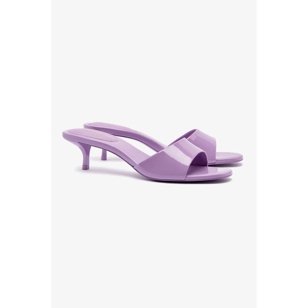 Larroude Greta Lavender Purple Patent Leather Kitten Heel Mule Sandals Size 7.5